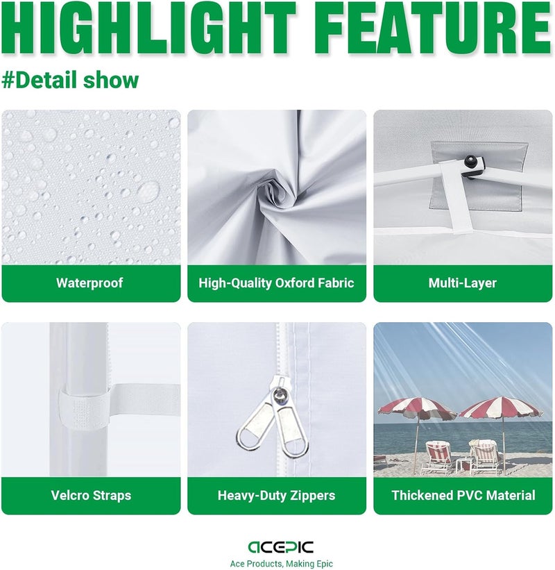 Acepic Clear Canopy Sidewalls for 10x10 Pop Up Tent, Transparent Window Curtain Cloth, 8 Mil PVC Enclosure Fabric with Zipper, 3Pack Sidewalls Only, (White) - Image 4